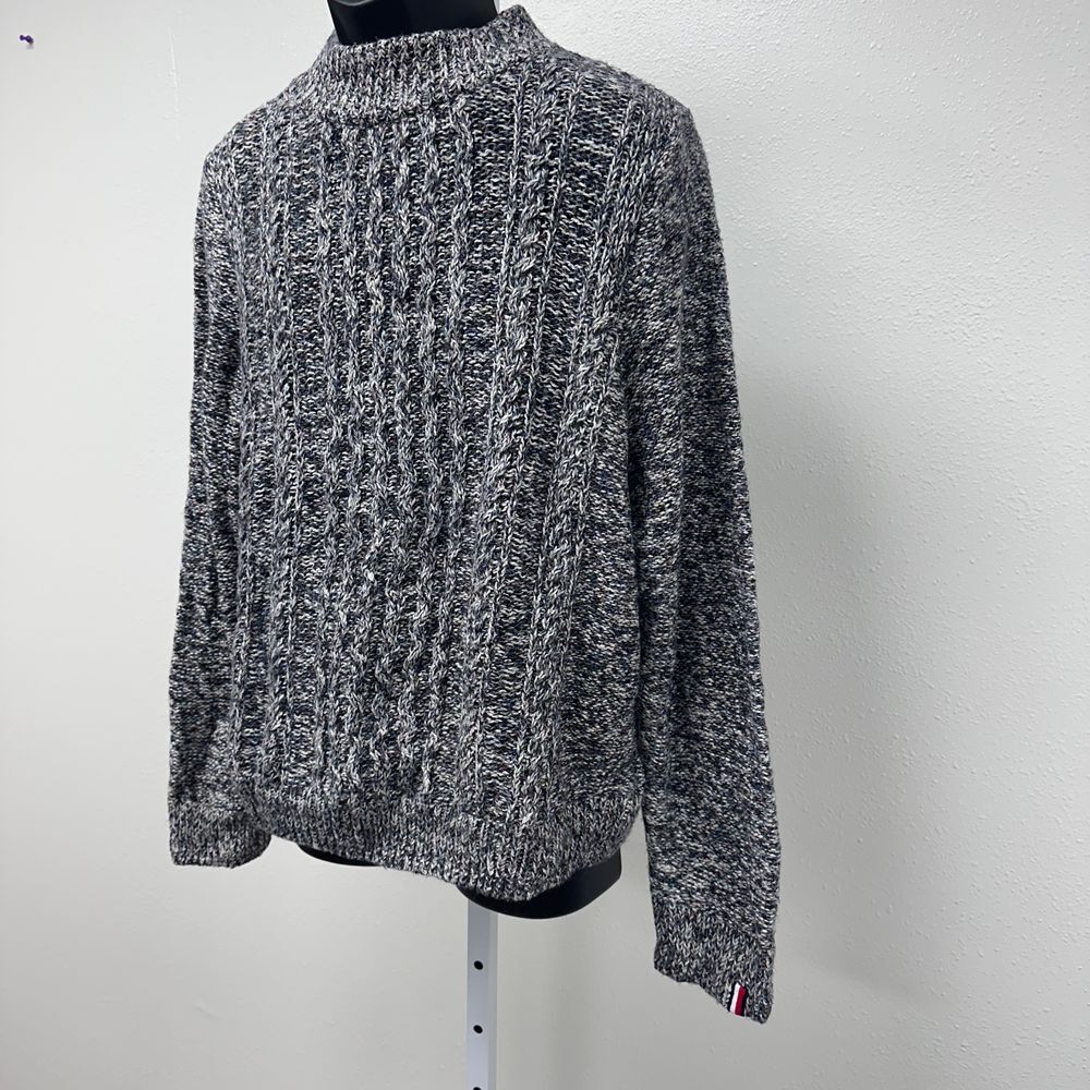 Tommy Hilfiger Mock Neck Cable Comfortable Fall Sweater Black/Gray/White XL - Picture 4 of 13